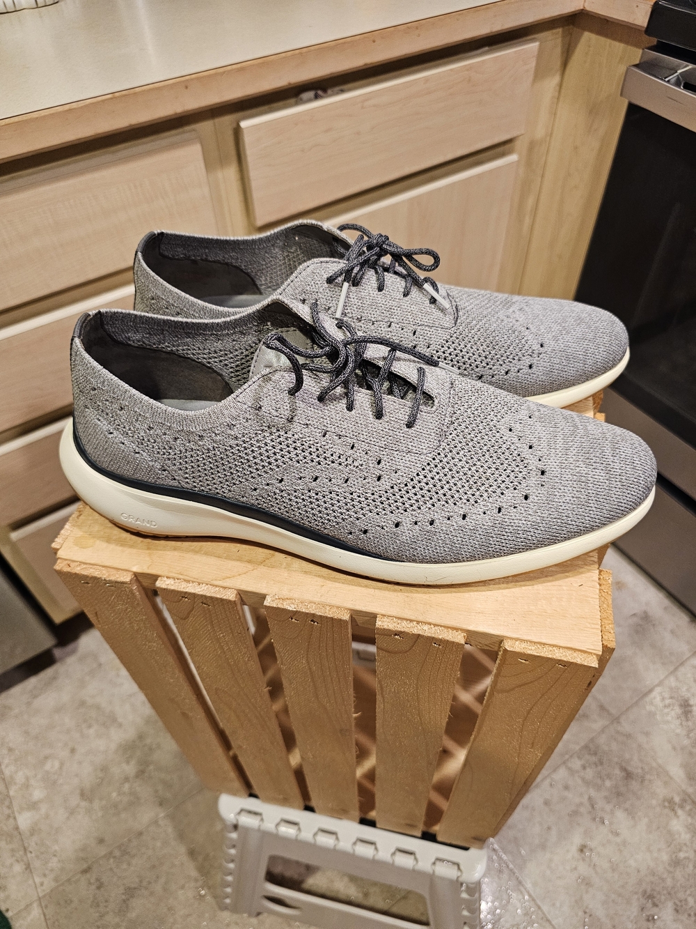 Cole Haan Men's Knit Oxfords in Light Gray with Black Laces